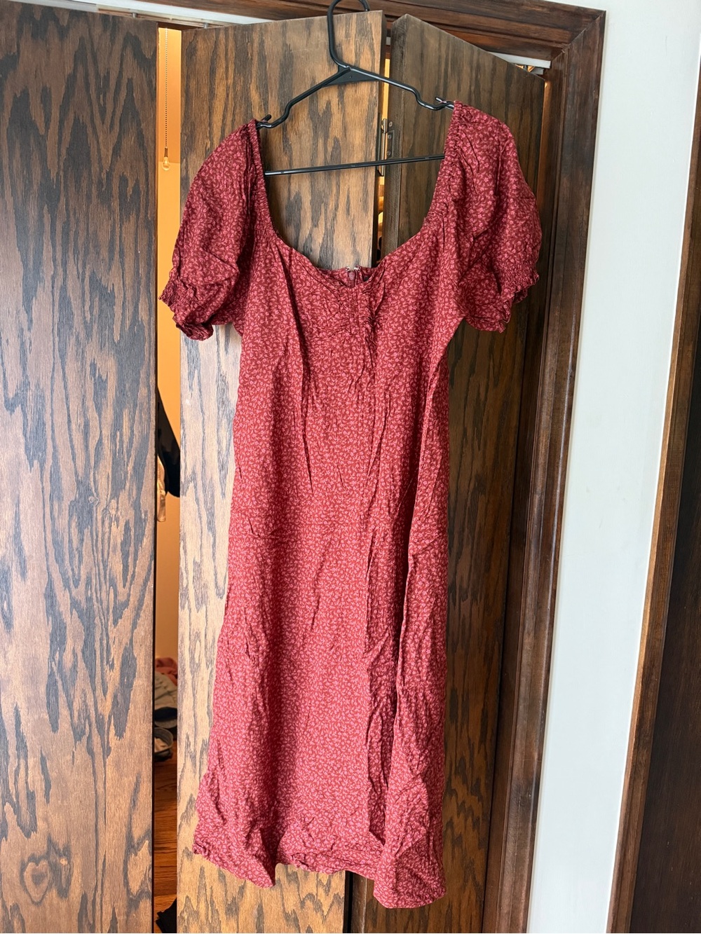 Madewell Red Floral Puff Sleeve Midi Dress